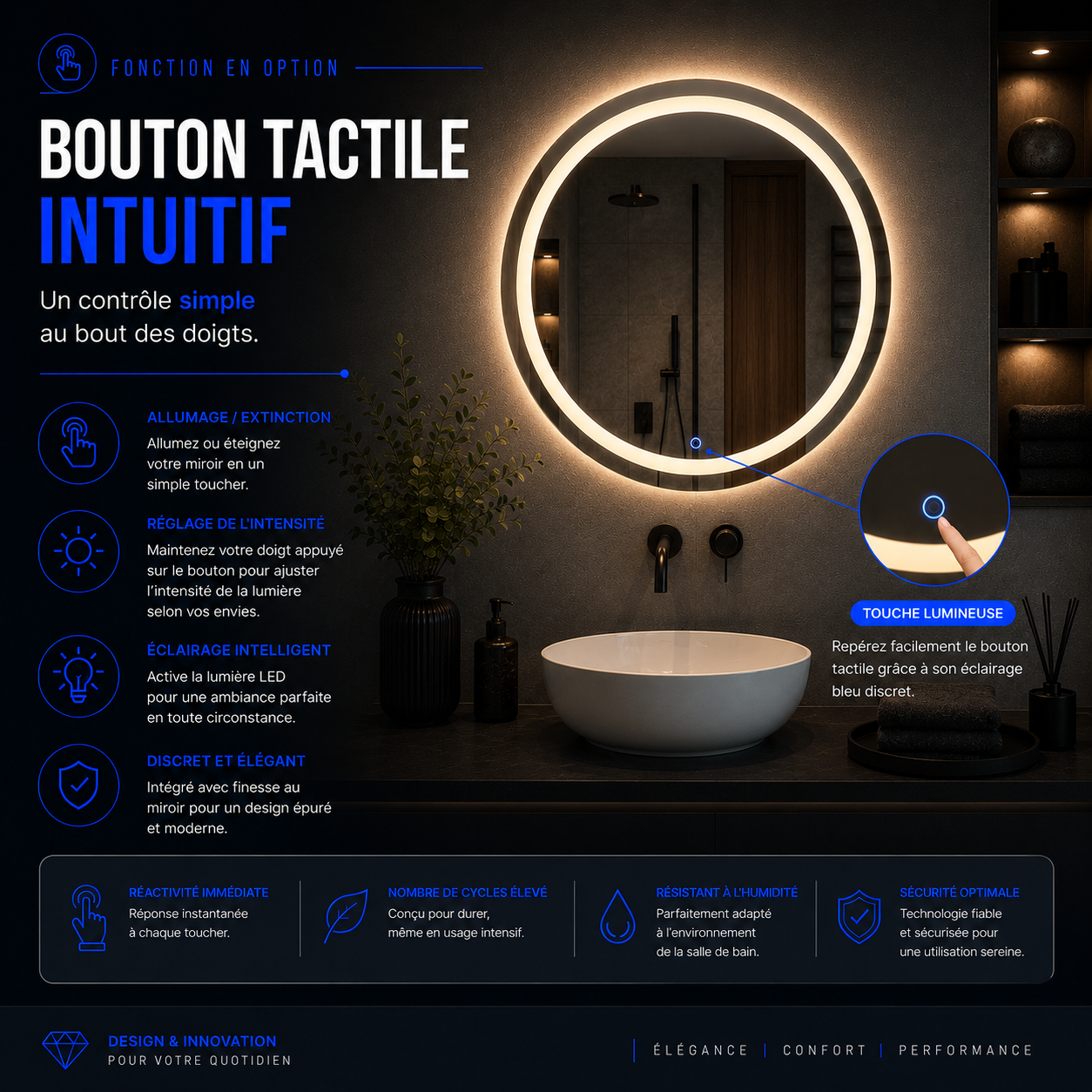 Miroir LED ECLIPSE (Collection Cosmos) — vue d'ambiance 2