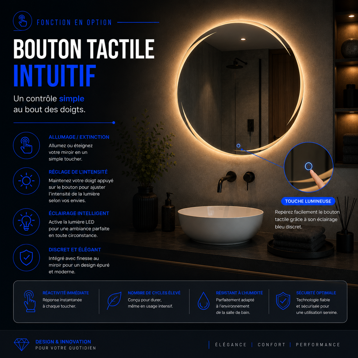 Miroir LED CELESTE (Collection Cosmos) — vue d'ambiance 4