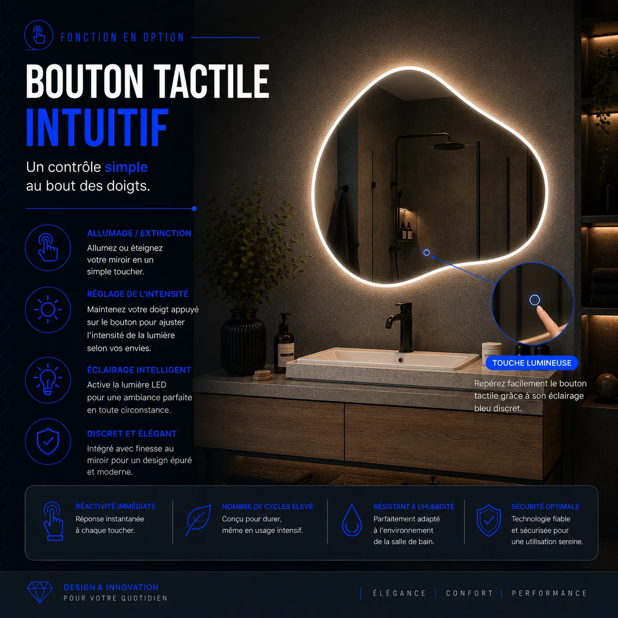 Miroir LED Altaire (Collection Cosmos) — vue d'ambiance 6