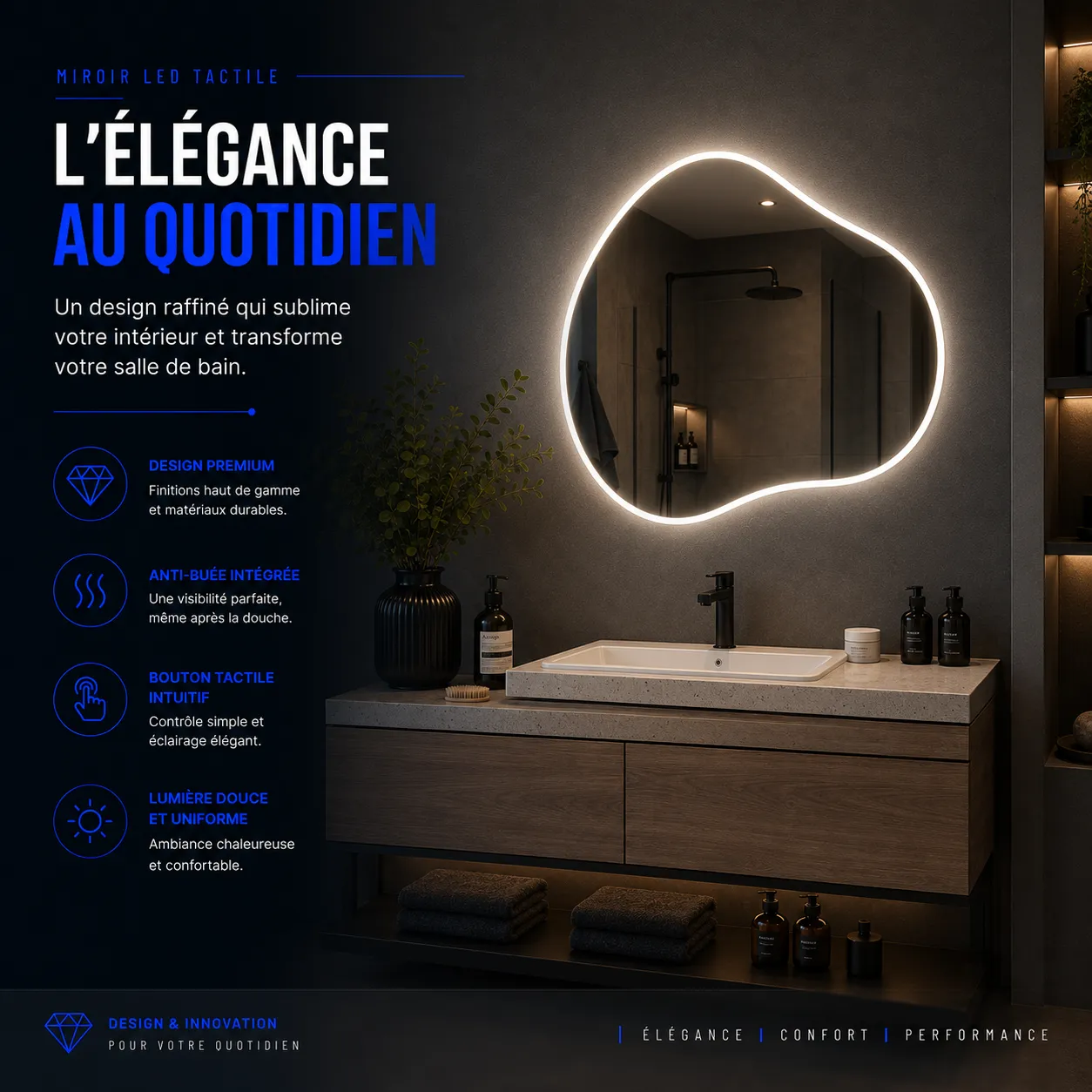 Miroir LED Altaire (Collection Cosmos) — vue d'ambiance 3