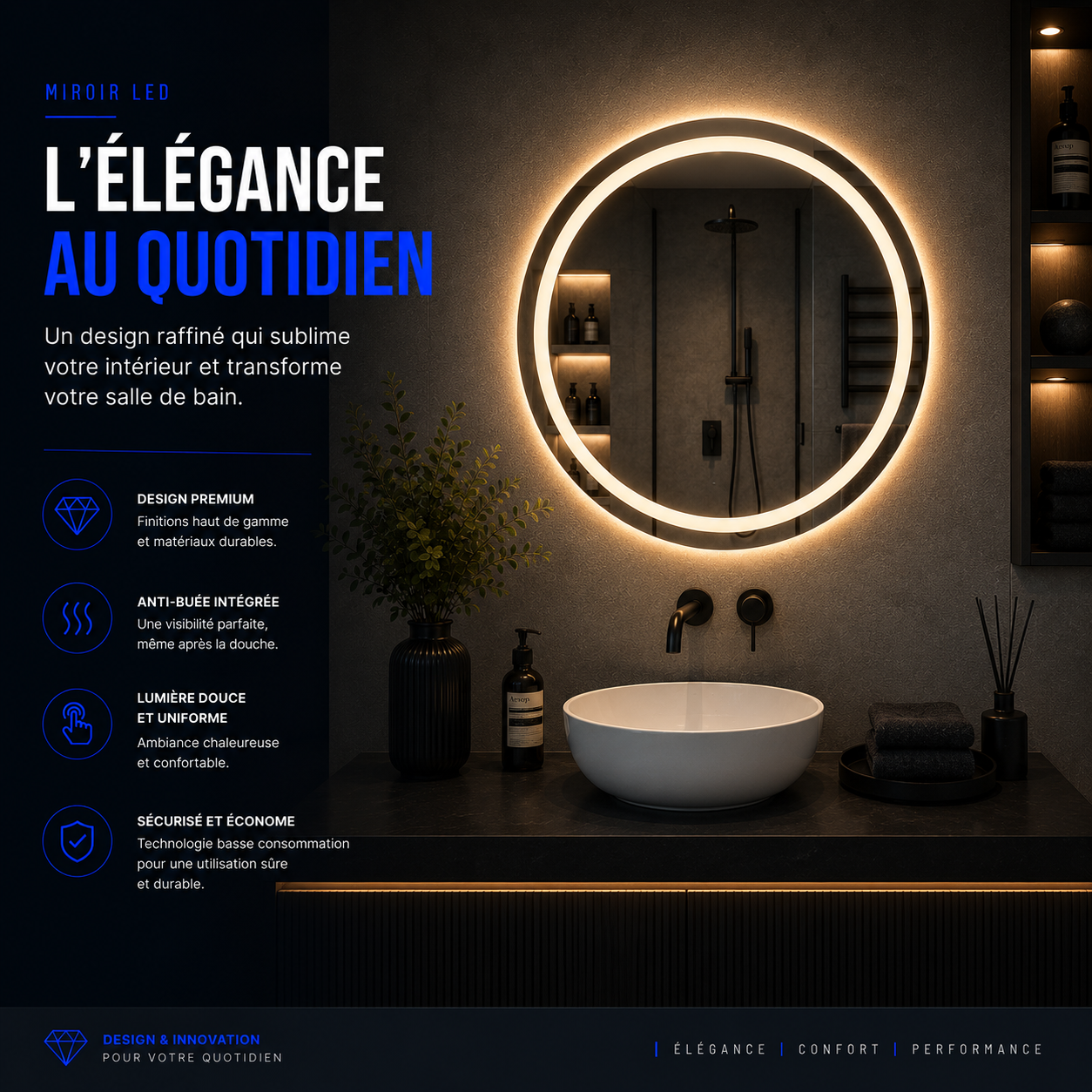 Miroir LED ECLIPSE (Collection Cosmos) — vue d'ambiance 5