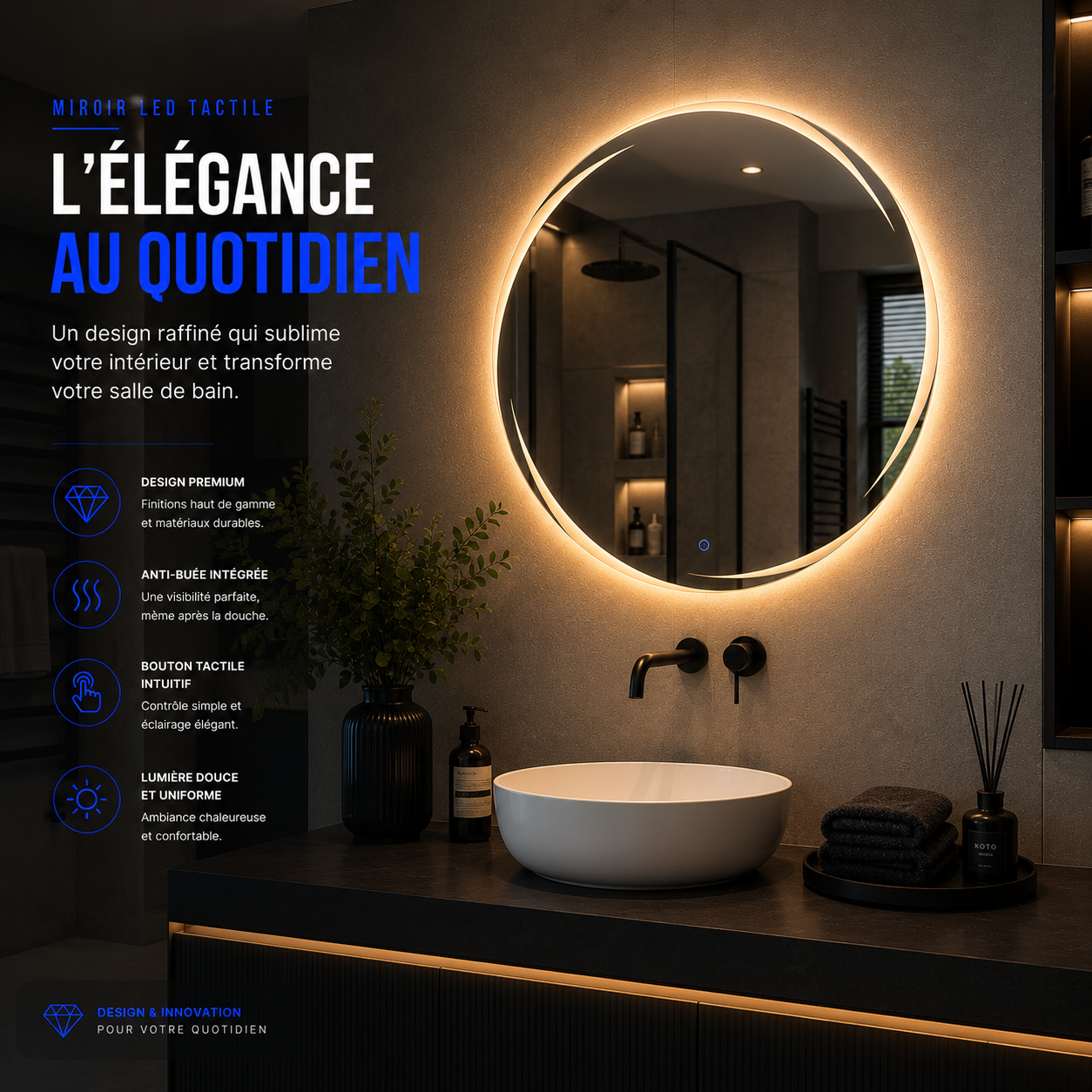 Miroir LED CELESTE (Collection Cosmos) — vue d'ambiance 2