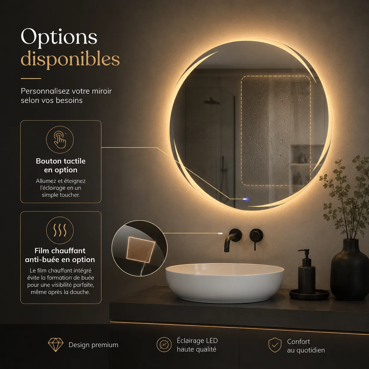 Miroir LED COSMO (Collection Cosmos) — vue d'ambiance 1