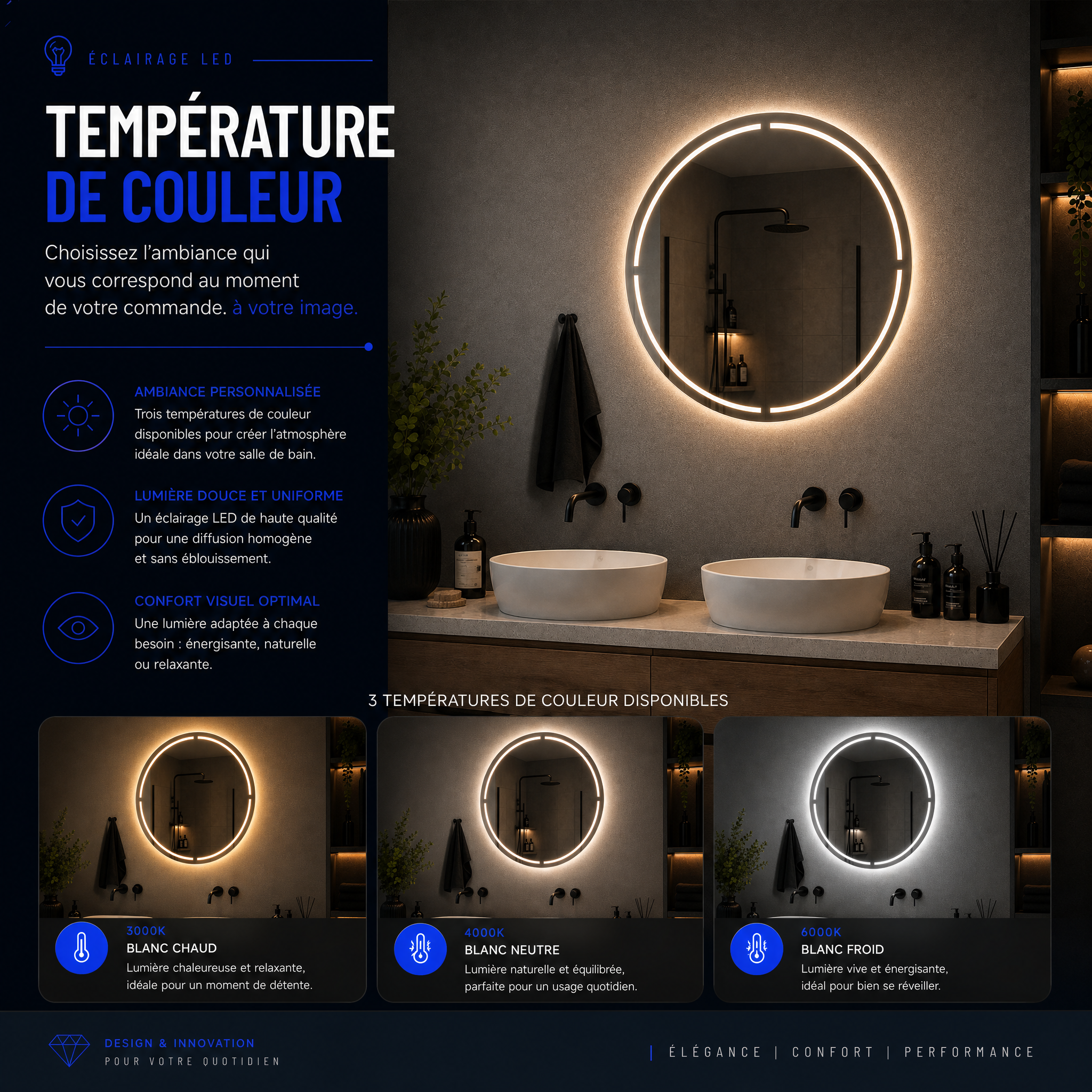 Miroir LED Lumis (Collection Cosmos) — vue d'ambiance 3