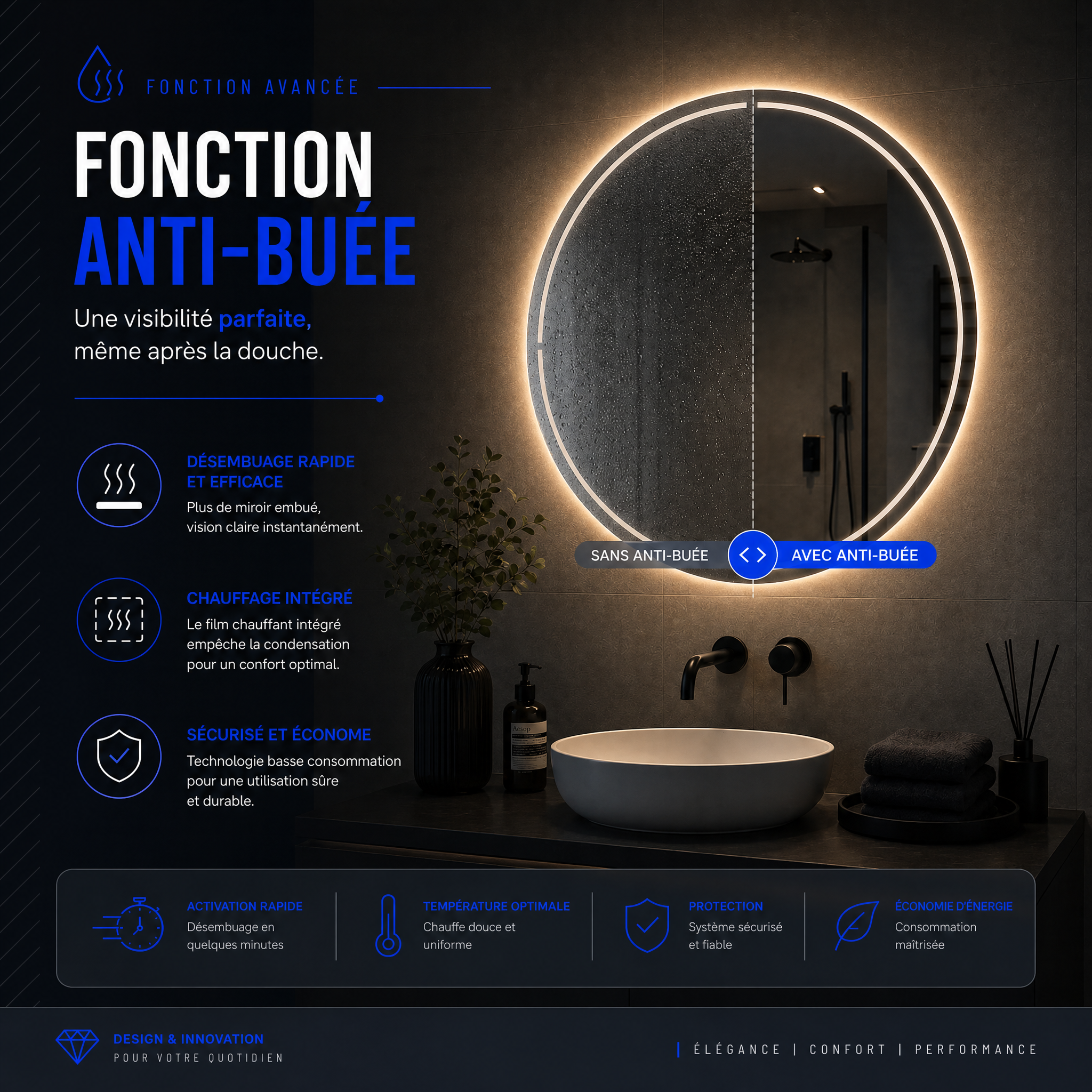 Miroir LED Lumis (Collection Cosmos) — vue d'ambiance 4