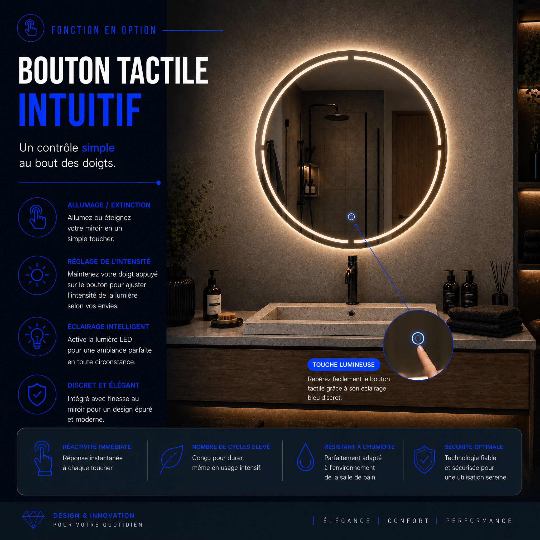 Miroir LED Lumis (Collection Cosmos) — vue d'ambiance 5