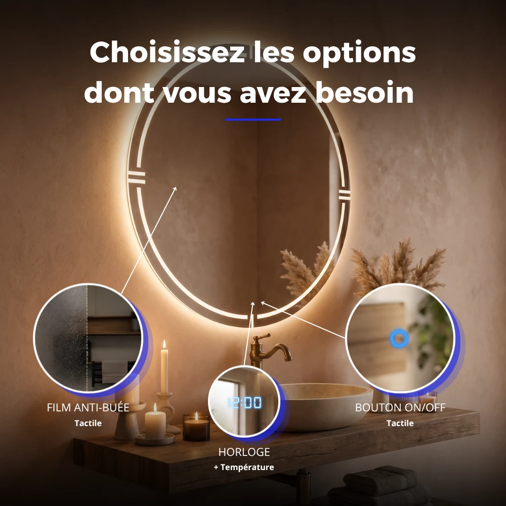 Miroir LED salle de bain Sextans (Collection Orbite) — vue d'ambiance 4