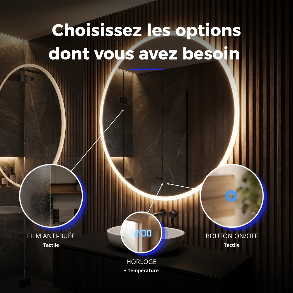 Miroir LED salle de bain Neptune (Collection Orbite) — vue d'ambiance 4